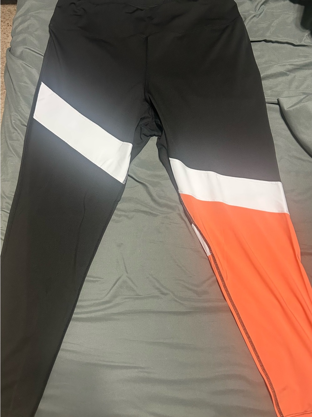 SHEIN Black White and Orange Colorblock Active Leggings